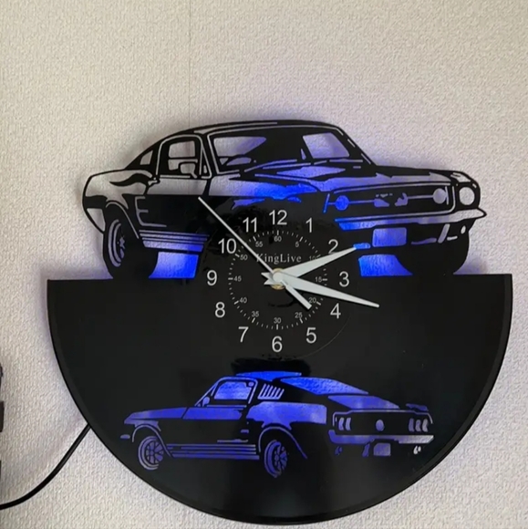 New Mustang Vinyl Record neon remote control 7 color 12" wall clock - Picture 3 of 11